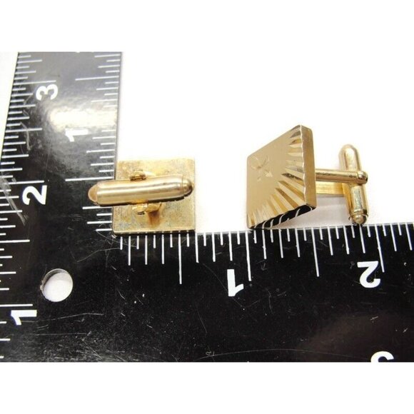 Anson Gold Tone Diamond Cut Sun Burst Edge Design Cufflinks Tux Vintage - Picture 4 of 6
